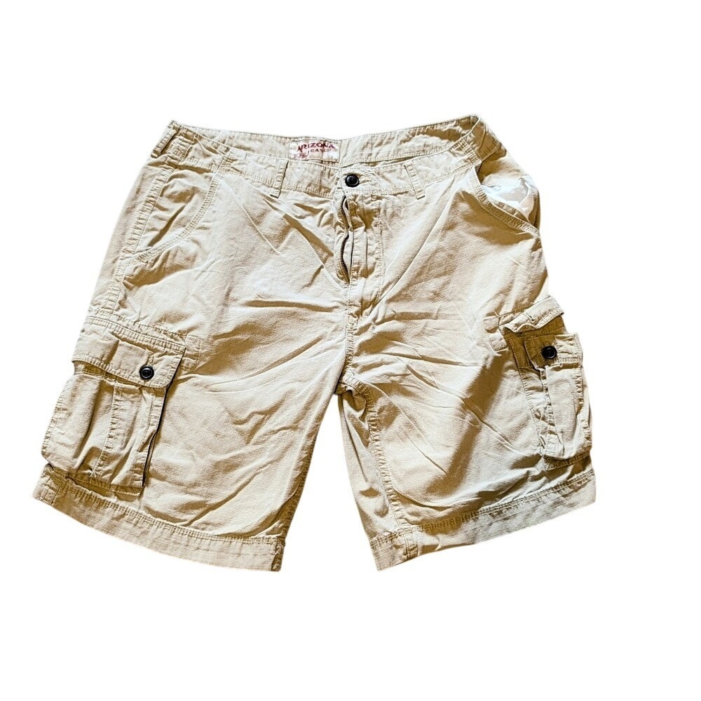 Arizona Jean Co Mens Cargo Shorts Beige Size 36 Flat Front Pockets Casual Summer